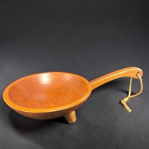 Munising Vintage Wood Footed Dough Bowl Handle Leather Strap 13.5 Inch Brown